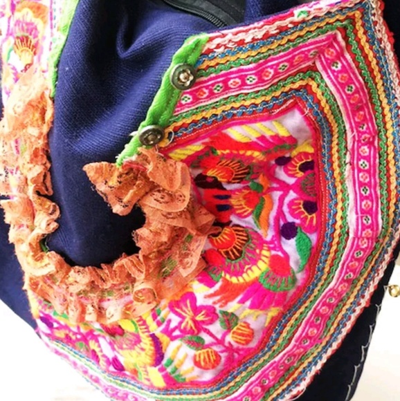 Hand Crafted Hmong Tribal Thai Vintage Ethnic Textile Slouchy Tote Handbag - Picture 10 of 11